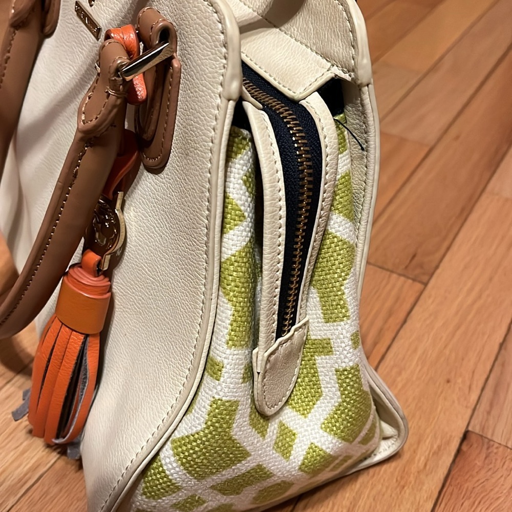 LNWOT Spartina 449 Heyward Alljoy Satchel w/linen side panels & interior. - Picture 9 of 11